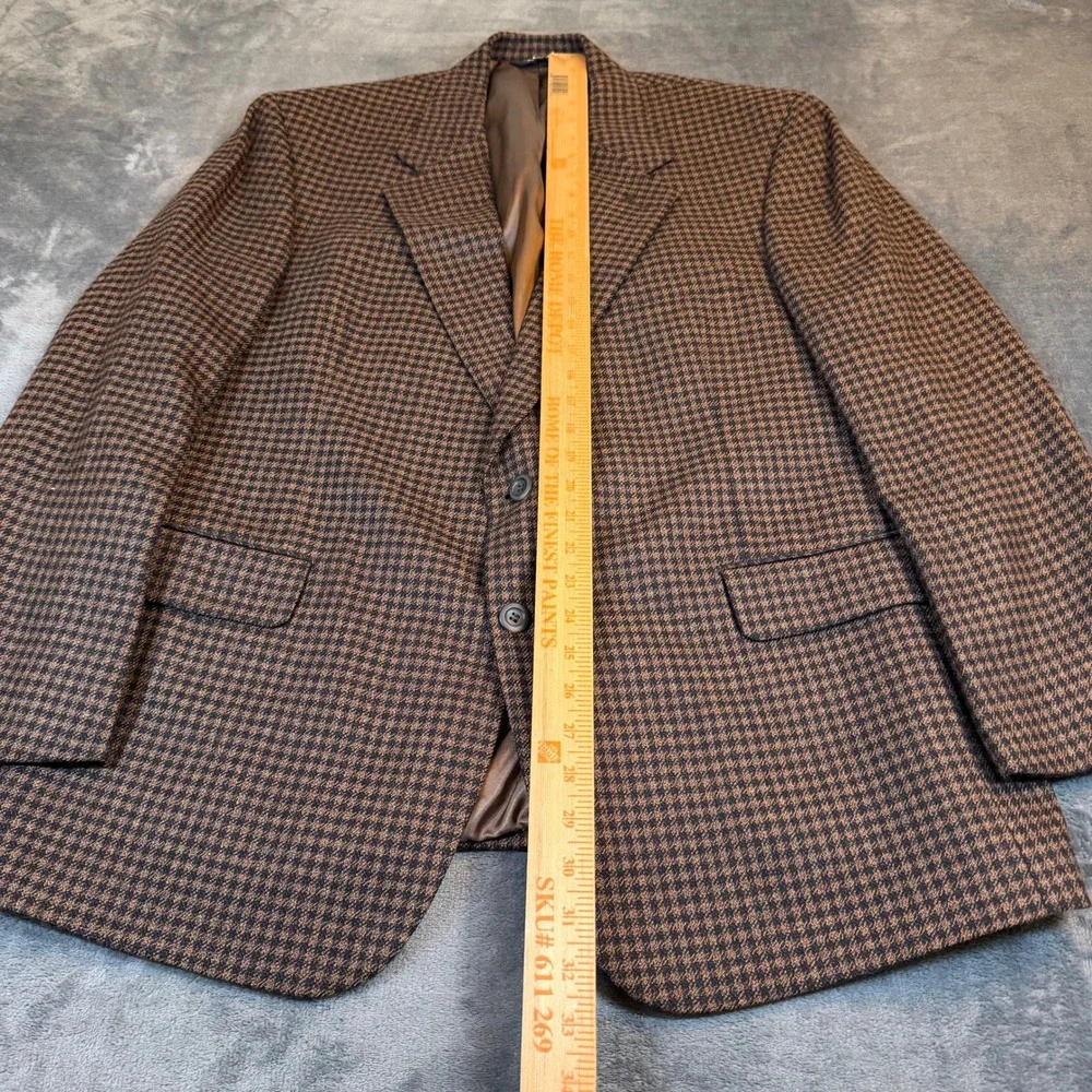 Bill Blass Classics Blazer Mens 43 Short Brown Wool Houndstooth Two Button